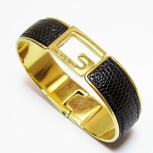 Gucci Bracelet Bangle Lizard Metal Black